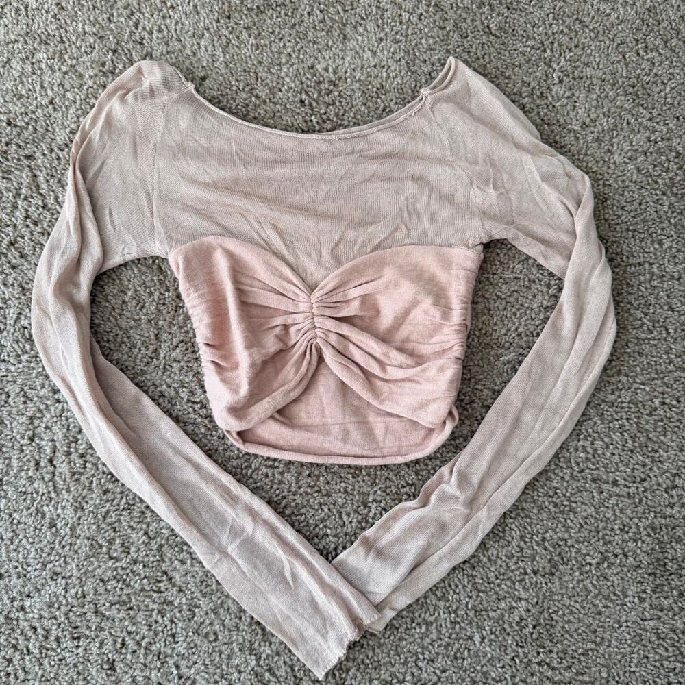 Unbranded Women's Pink and Tan Crop-top